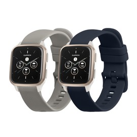 kwmobile Straps Compatible with Garmin Venu Sq 2 Music/Sq 2 Straps - 2x Replacement Silicone Watch Bands - Grey/Dark Blue