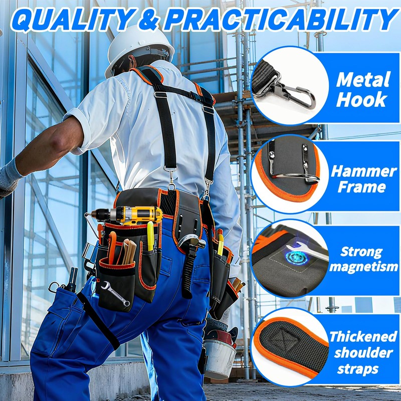 Tool Belt, Professional Tool Belts for Men, 32''-60'' Adjustable Magnetic