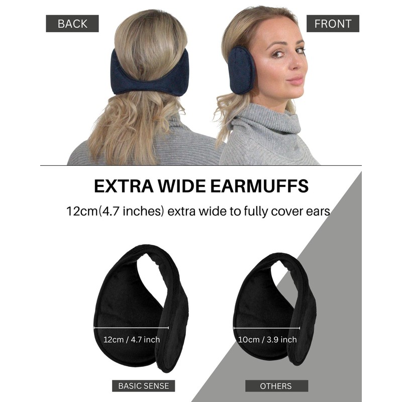 Basic Sense 2PCS Extra Wide Plain Earmuff, Navy-Black