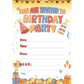 32 Birthday Invitation Cards,Uniquely Designed Birthday Cards for Children,Men, Women and Kids (yellow)