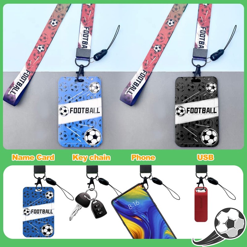 Lanyards for Neck with Card Holder, 2 Pcak Football Pattern