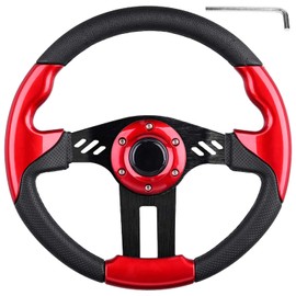 Golf Cart Steering Wheel for EZGO TXT/RXV, Club Car DS/Precedent/Tempo, Yamaha G29/Drive/Drive 2 and Most Golf Cart Models, PVC Material Red (Required Adapter Not Included)
