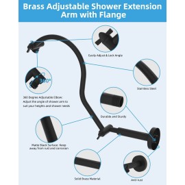 Hibbent All Metal 18'' Shower Head Extension Arm,Height & Angle Adjustable Shower Arm US - Matte Black