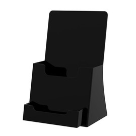 Marketing Holders 12 Pack Trifold Brochure Holder for 4.25" Rack Cards with Attached 3.5" x 2" Business Cards Black Acrylic Countertop Space Saving Multi Slot Display Stand
