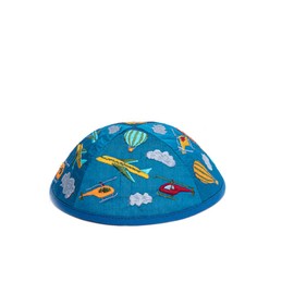 EMANUEL Yair Kippah for Kids Multi-Colored Embroidered Airplains Children Yarmulke (Blue, 1)
