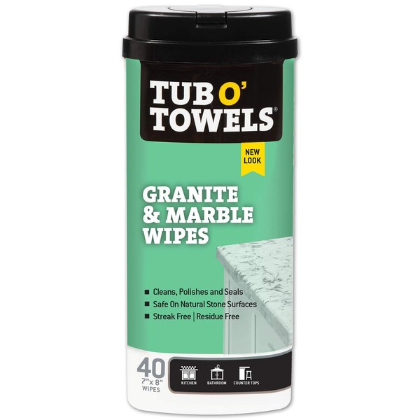 Tub O Towels Granite And Marble Cleaning Wipes - Clean, Polish, Seal, 40 Count Wipes, Granite & Marble (TW40-GR)