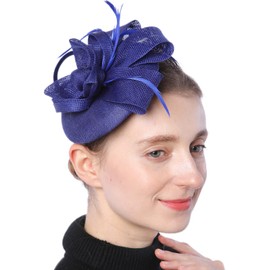 Biruil Fascinators Hat for Women Girls Sinamay Flower Feathers Tea Party Cocktail Headband Hair Clip (B Royal Blue)