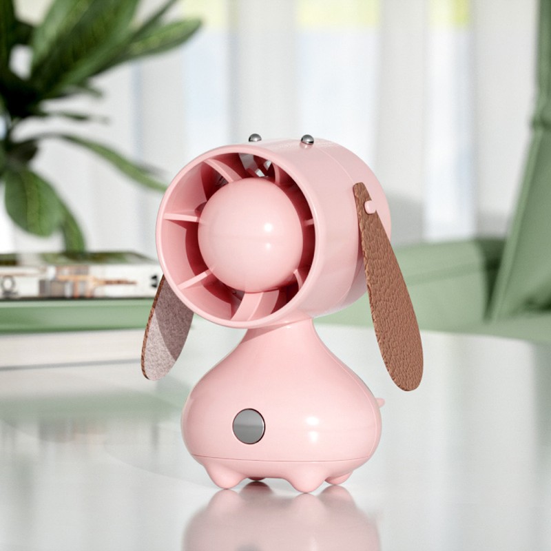 Handheld Fan Cute Cartoon Dog Shaped 3 Speeds Rechargeable Portable