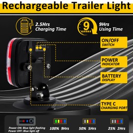 Wodli Wireless Trailer Lights Magnetic, Rechargeable Magnetic LED Tow Light with 2 Mounting Options, 110° Adjustable Wireless Towing Tail Light Kit for Car, Truck, Boat, RV, Vehicle, Caravan, Camper