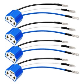 4 Pcs Ceramic H4 Socket VooGenzek H4 9003 HB2 Wiring Harness H4 to 3 Pin Adapter Headlight Connector for Headlight or Fog Light Blue