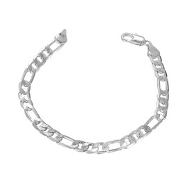 NA BEAUTY Sterling Silver 6mm Solid Figaro-Link Chain Bracelet 8", Simple and Classic.For Men or Women