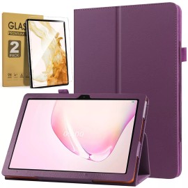 For Relndoo Case For Relndoo T618 10 Inch Android 12 Tablet Cover / Glass Screen Protector - Purple, Case+2pcs Glass Screen Protector