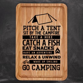 Funny Campers Wooden Chopping Board Pitch A Tent Quirky Novelty Gift for Camping