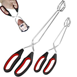 Pack of 2 Scissors Tongs, Stainless Steel Barbecue Tongs with Non-Slip and Heat Resistant, Barbecue Barbecue Tongs, Charcoal Tongs for Kitchen Cooking Baking BBQ for Turning and Clamping Food