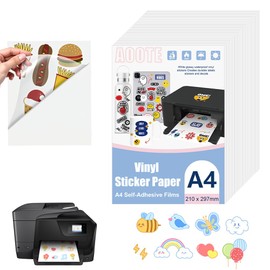 AOOTE 26 Sheets Clear Sticker Printer Paper, 297 x 210mm Printable Vinyl Stickers Paper, A4 Transparent Glossy for Inkjet & Laser Printers, Use for Office, DIY Clear