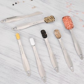 Accmor Stainless Steel Measuring Spoons Set of 7, Nesting Measuring Tool with Leveler, Rectangular Tablespoon and Teaspoon for Baking & Cooking, Stackable Kitchen Gadgets for Dry & Liquid Ingredients
