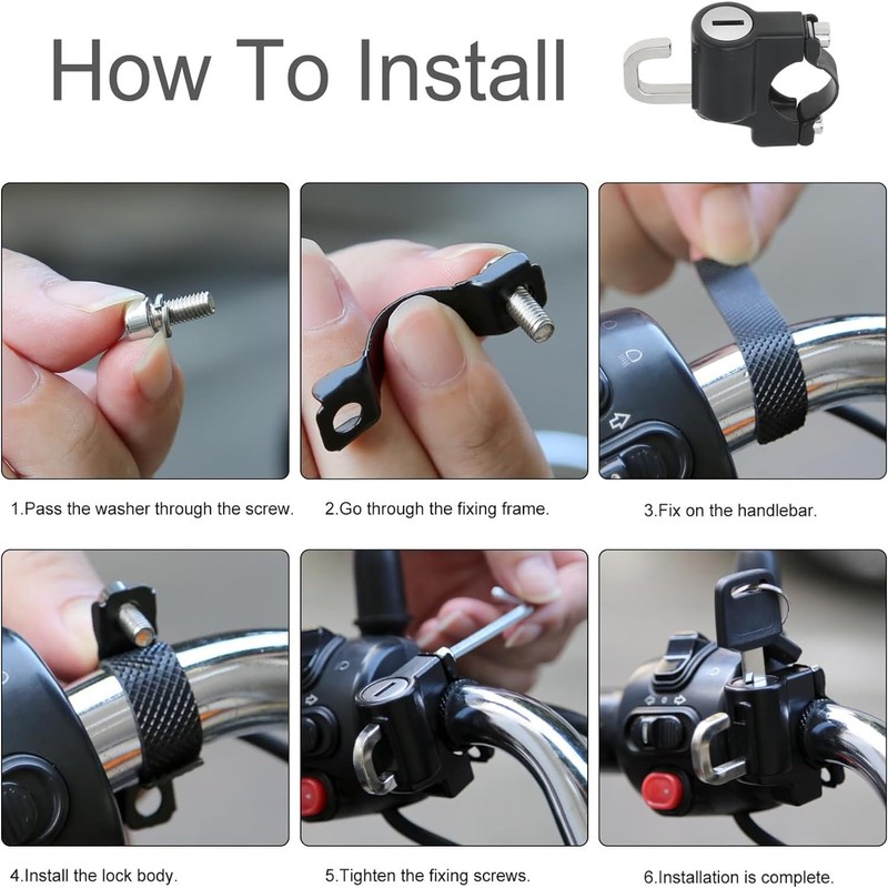 2 Pcs Motorcycle Helmet Lock and Accessories for 22-28mm Handlebar