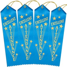 RibbonsNow Excellent Attendance Ribbons - 100 Island Blue Ribbons with Card & String