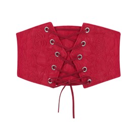 JASGOOD Women Elastic Wide Waist Belt Lace-up Tied Waspie Corset Belt for Dress(Red,Fits Waist Size 27"-31")