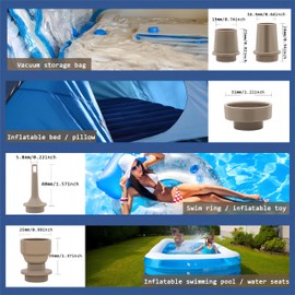 Elektrische Luftpumpen, 2 in1 Inflate und Deflate Mini Luftbett Pumpe, Tragbare Elektropumpe mit 5 Düsen und LED-Beleuchtung, Wiederaufladbar Luftmatratze Vakuumbeutel Pumpe, Camping Air Pumpe