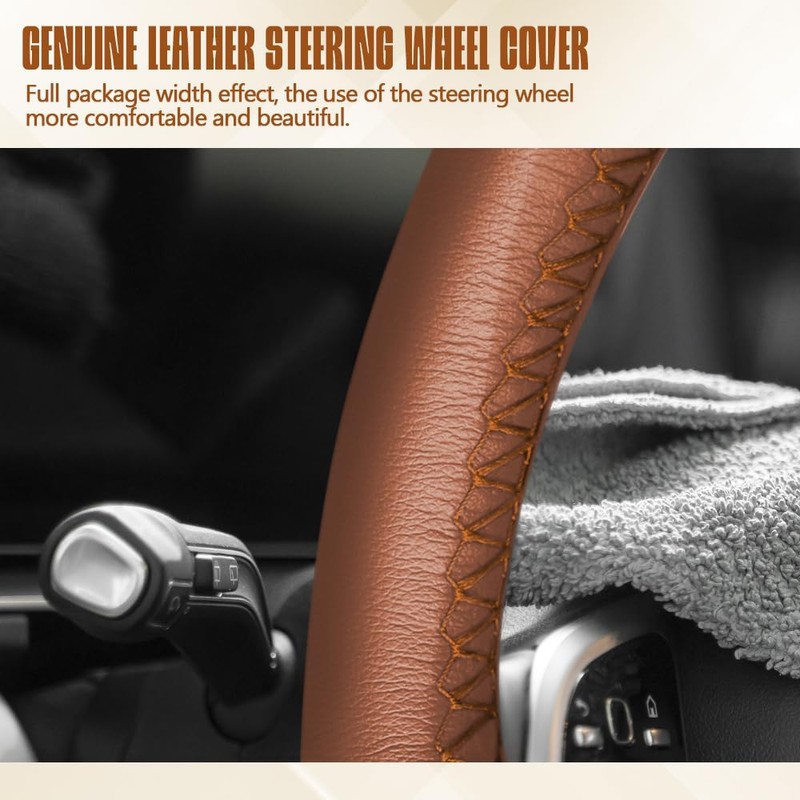 HEVLE Leather Steering Wheel Cover Lace Up, Stitch On Wrap,