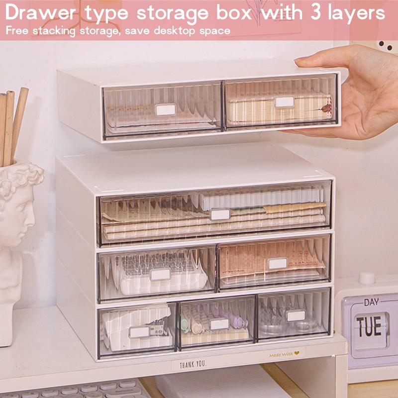 Stackable Desk Organizer with 6 Drawers, VASZOLA 3 Tier Plastic
