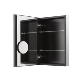 DURLDENG 16 x 20 Inch Bathroom Mirror Cabinet, Medicine cabinets for Bathroom，3 Adjustable Shelves, Soft Close Hinges, 3X Movable Magnifier, Black Medicine Cabinet