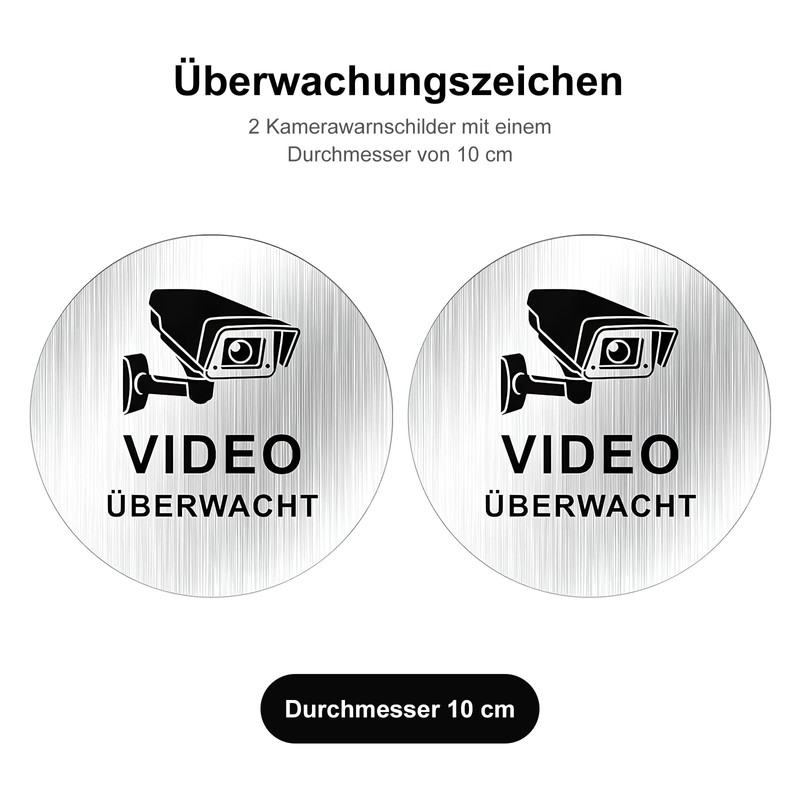Schild Videoüberwachung Privatgrundstück,10×10cm Videoüberwachung Schild Aluminium Selbstklebend Kamera Überwachung Warnschild