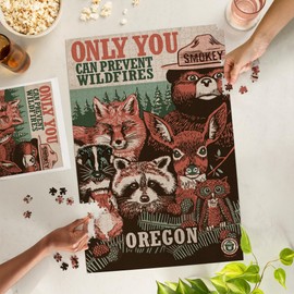 Lantern Press 1000 Piece Jigsaw Puzzle, Oregon, Smokey Bear and Woodland Creatures, Only You Can Prevent Wildfires