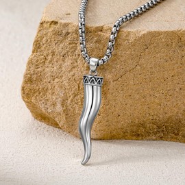 PDTJMTG Italian Horn Necklace 925 Sterling Silver Cornicello Pendant Jewelry Gifts for Men Women