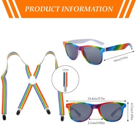 MOAZIFI Pride Outfit, Rainbow Sunglasses with Lanyard, 2-Piece Set for Outdoor Activities, Beach Holidays and Festivals, Colourful Accessories for Men and Women, Pride Accessories
