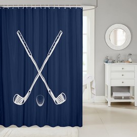 Erosebridal - Accesorios de baño de golf para niños y niñas, cortina de ducha de golf, palos de golf, cortinas de ducha deportivas, azul marino y blanco, cortinas de baño deportivas para decoración de