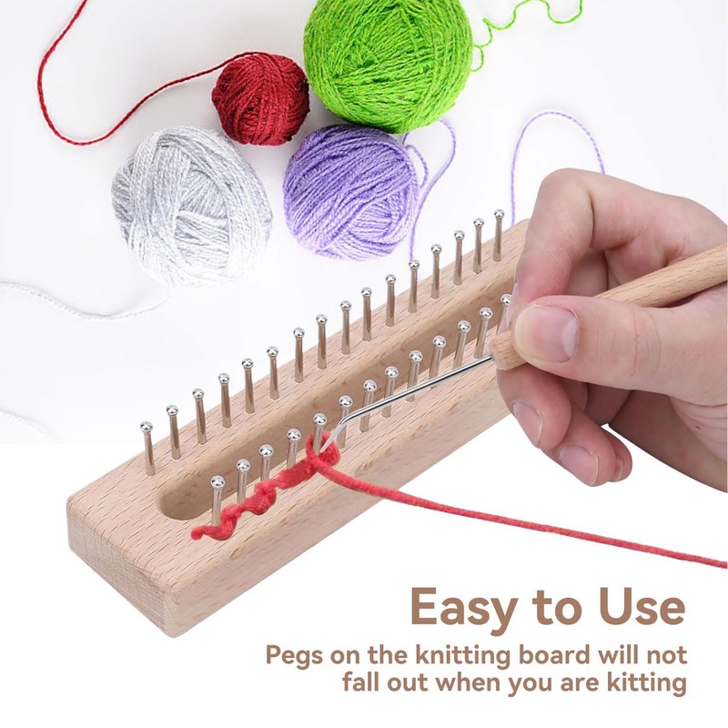 Beufee Wooden Knitting Loom with Elbow Crochet Hook Rectangular Hand