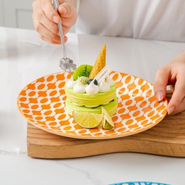 Ceramic Salad Plates Set - 8.5 Inch Small Round Dinner Dishes for Dessert Pasta Appetizer Sandwich - Scratch Resistant Porcelain Microwave Dishwasher Safe - Set of 6 - Assorted Colors