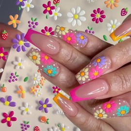Flower Nail Art Stickers Decals 6Sheets Spring Rose 3D Self-Adhesive Nail Stickers Flowers Rose Butterfly Design Nail Decals for Nail Art Women Girls Acrylic Nails Decorations DIY Nail Art Supplies