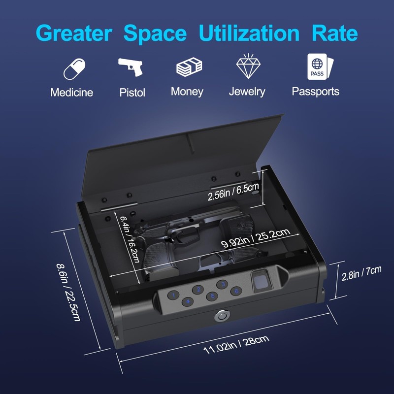 gun safe，Biometric Gun Safe For Handgun with fingerprint, key and