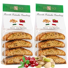 Stildolce Pistachio and Cranberry Italian Biscotti Cookies| Made in Tuscany, Italy| Classic Semi-Soft Gourmet Biscuits No Preservatives 8.8 Oz, Pack of 2
