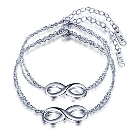 Feilok Women's Stainless Steel Infinity Symbol Bracelet Charm Love Infinity Sign Bangle Anklet Friendship Bracelet Partnership Bracelet, Silver, Stainless Steel