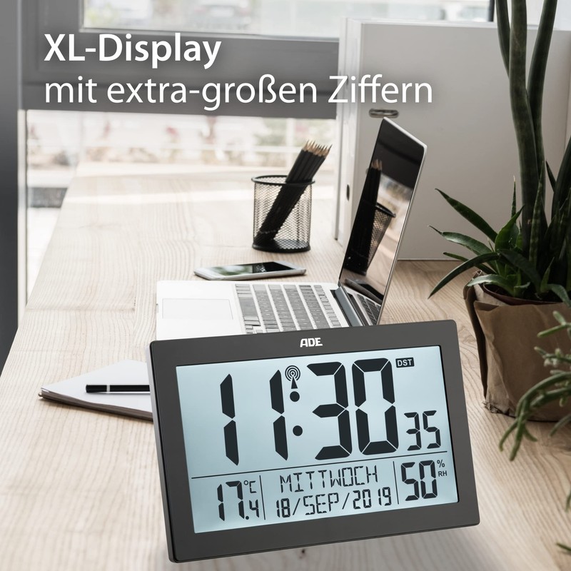 ADE Digital Radio-Controlled Clock with Large XL Display Calendar with