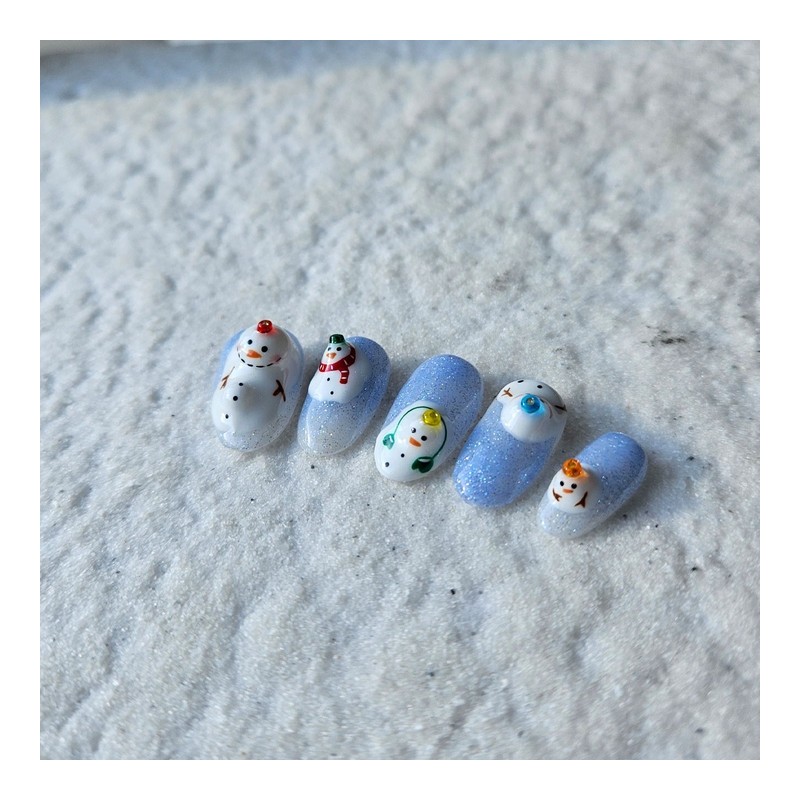 Snowman Village Handmade Nail Tips - Natural / 눈사람 마을