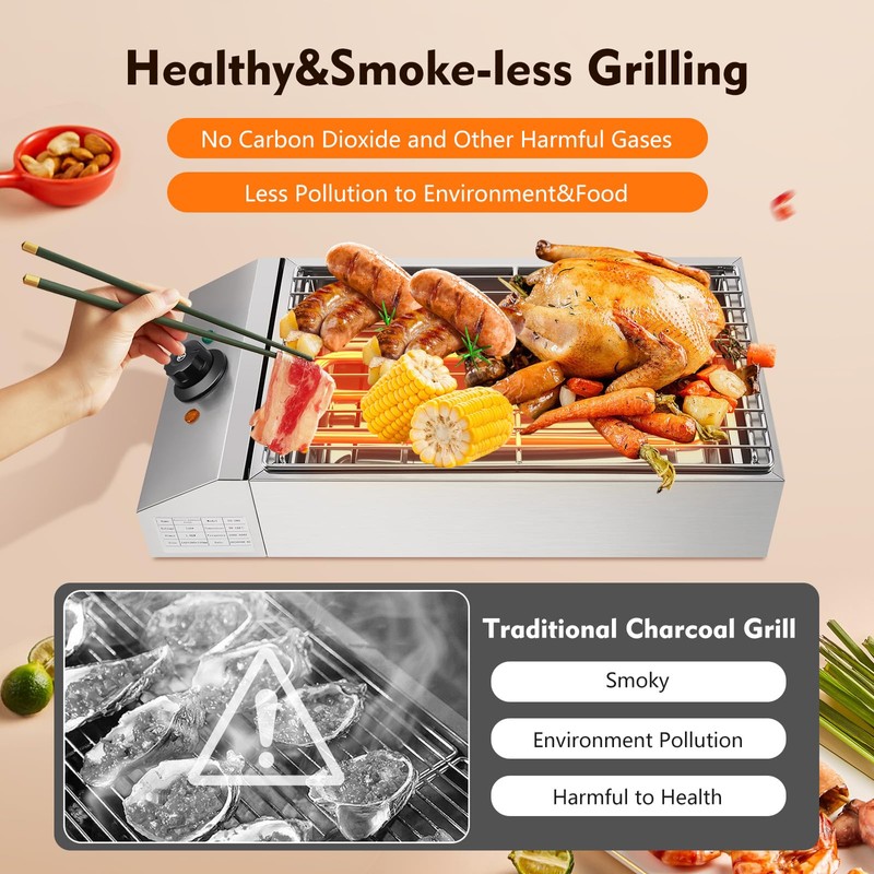Indoor Outdoor BBQ Portable Electric Grill Griddle, Barbecue Smokeless Cooking