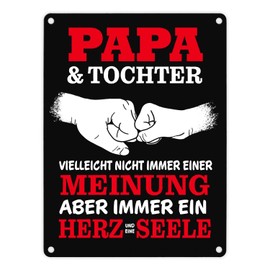 Papa & Tochter, ein Herz und eine Seele Metal Sign in 15 x 20 cm with Saying in Red as a Beautiful Decoration for Dad's Favourite Place to Show the Friendship Between Father and Child Father's Day