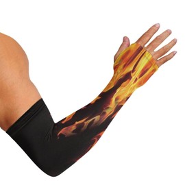 Pointodoor Orange Fire Flame Print Arm Sleeves for Men Basketball,Sun Protection Cooling Arm Sleeve with Thumb Holes,Comfy Stretchy Arm Sleeve Outdoors Sports Workouts Sunscreen Arm Sleeve,Size M