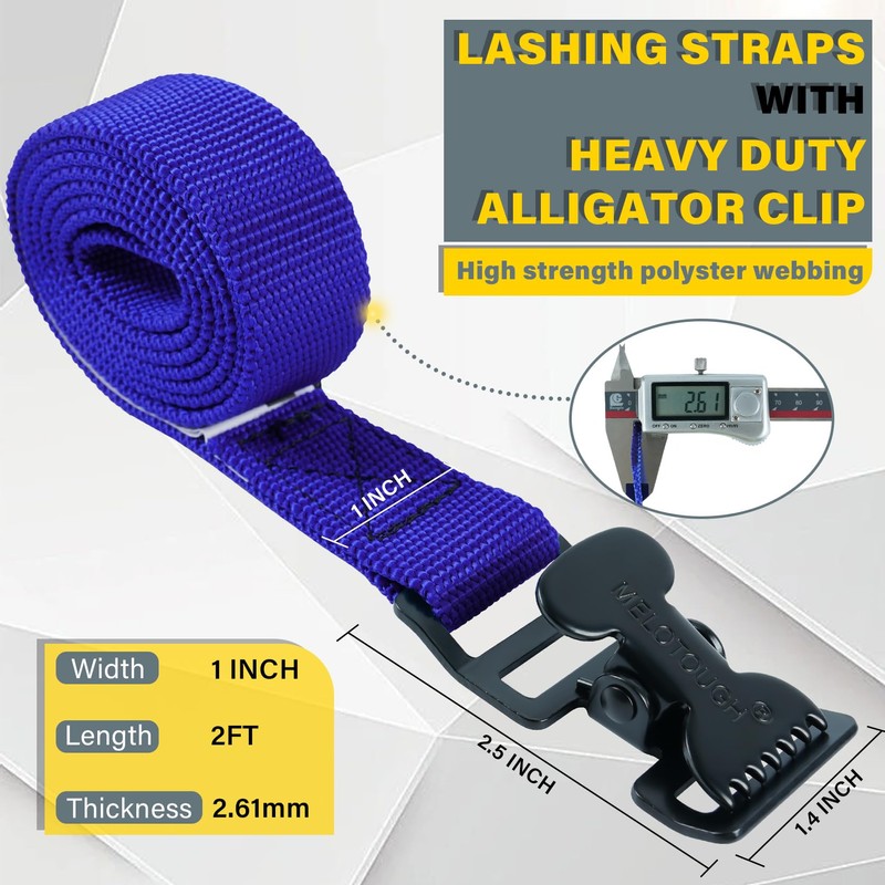 MELOTOUGH 4Pk 1" x 2ft Lashing Strap with Alligator Thumb
