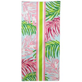 The Royal Standard Microfiber Beach Towel 34x70, Veracruz Palm in Aruba Blue/Lime/Hot Pink