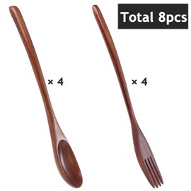 Wooden Soup Spoons and Forks, Pack of 6 Wooden Cutlery, Wooden Kitchen Utensils, Wooden Spoon, Japanese Style Reusable Cutlery, Wooden Spoons for Camping, Outdoor, Kitchen, Cooking, Dinner