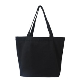 KeYaMee Tote Bag 16oz Women Canvas Bag Cotton Grocery Blank Reusable Shoulder Bag with Pocket for Book Shopping Acitivity black