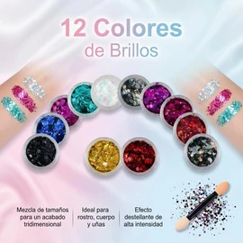 12 Colores Gel de Purpurina para Cuerpo y Rostro, Brillo Lentejuelas Sirena Maquillaje en Gel con Purpurina para Labios, Cabello, Ojos, Maquillaje de Festival y Decoración Corporal