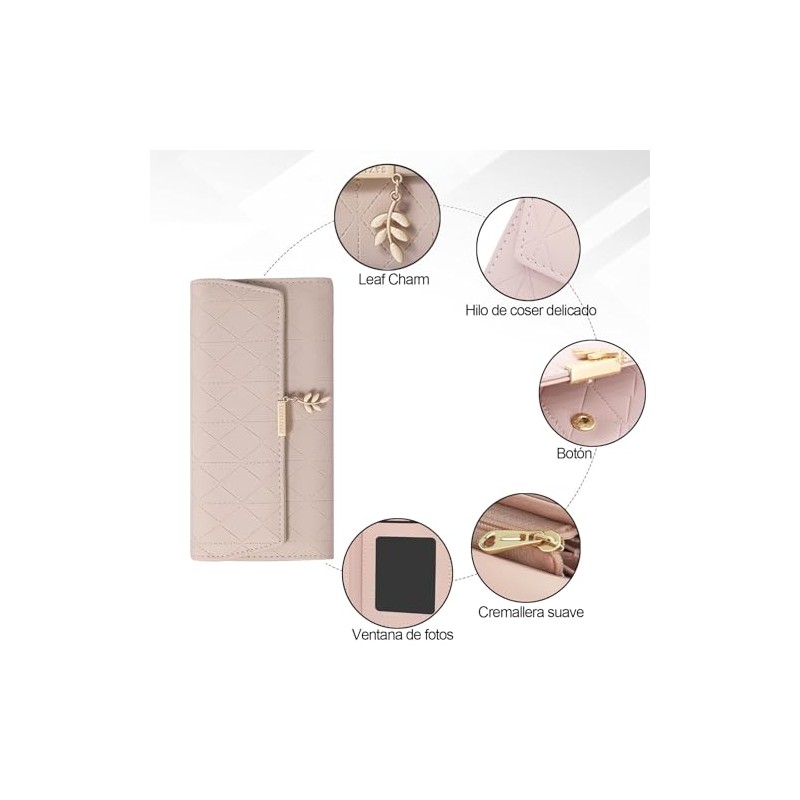 Cartera de mujer de cuero compacta con bloqueo rfid, Billetera