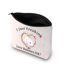 PXTIDY Bunnie Gift Funny Bunny Cosmetic Bag Rabbit Lover Gift I Just Freaking Love Bunnies Cute Bunny Themed Makeup Bag for Rabbit Bunnie Lovers Bunny Mom, Beige